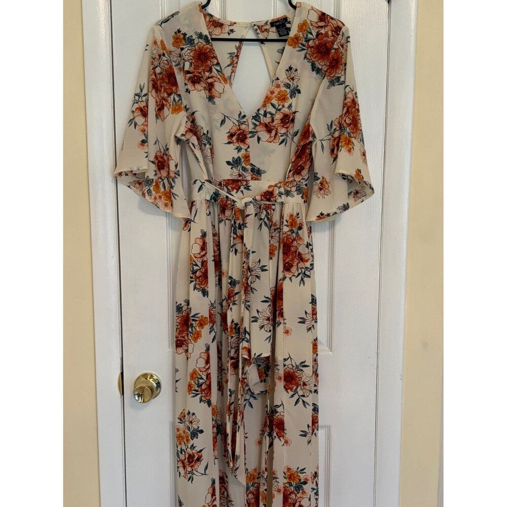 Rue21 Cream Floral High-Low Maxi Dress with Shorts - Size L - Picture 3 of 6